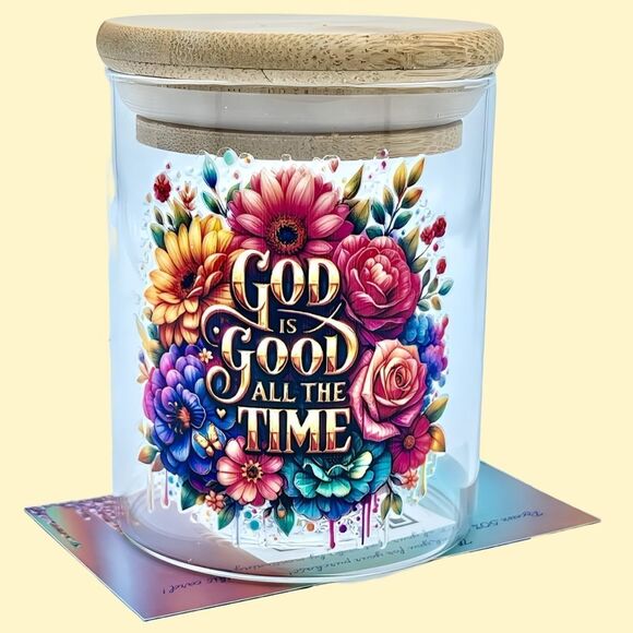 NWT NIB FAITH BASED QUOTES BAMBOO LID W/SEAL GLASS JARS PERFECT FOR GIFTING ! - Picture 1 of 15